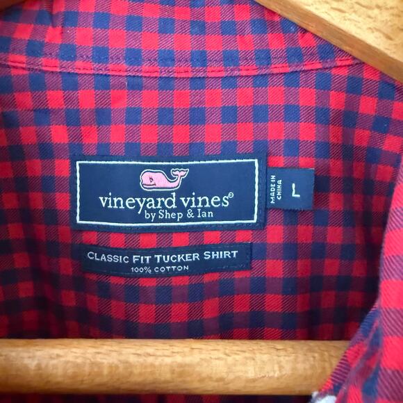 Vineyard Vines Tucker Gingham Classic Fit Button Down Shirt Plaid Red Mens Lrg - Picture 6 of 11